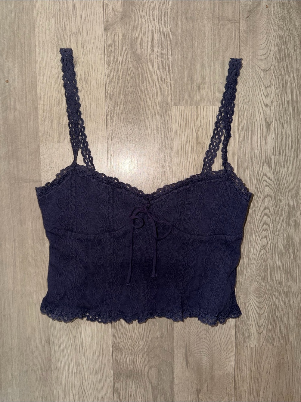 Edikted Navy Lace Cami with Pink Logo Tag